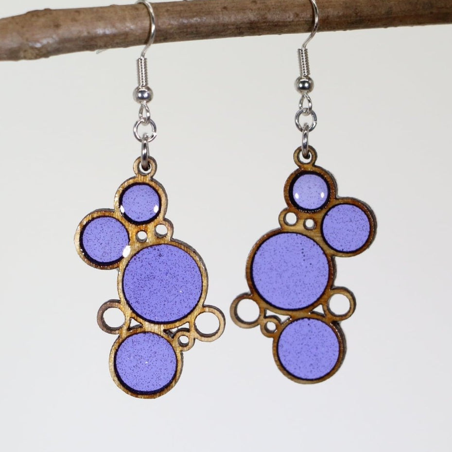 Purple Circle Wooden Earrings | Minimalist Geometric Jewelry by Cate's Concepts, LLC, handmade jewelry main product photo