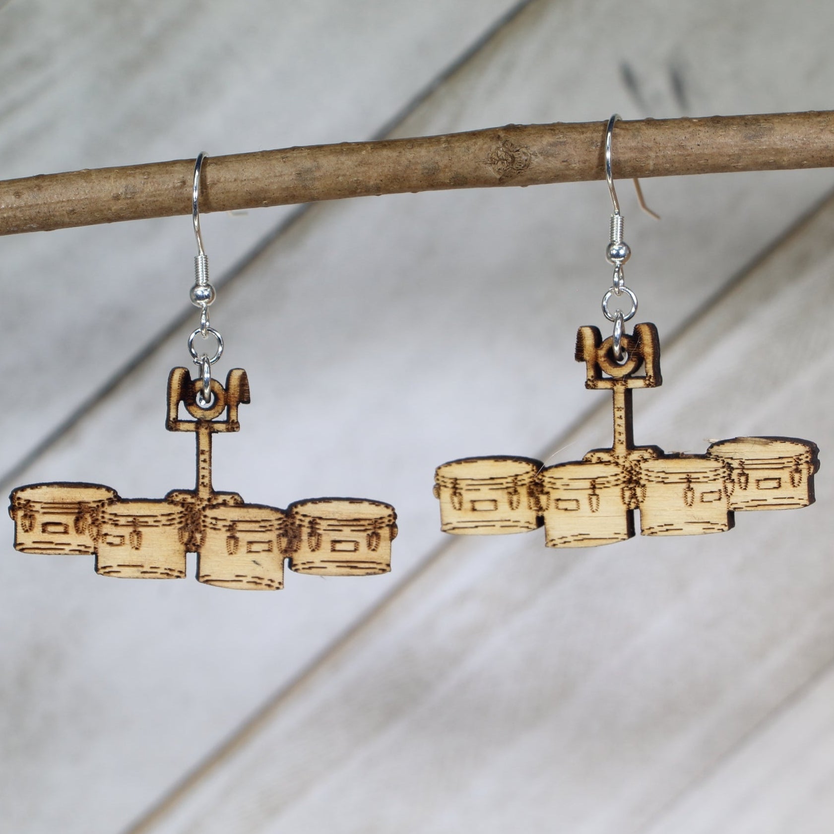 Quad Drum Wooden Dangle Earrings | Marching Band Jewelry