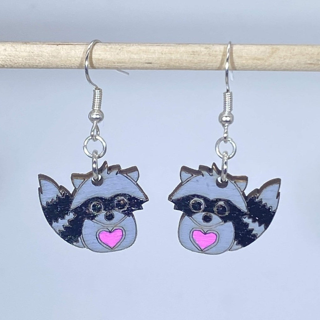 Raccoon Wooden Earrings | Cute Woodland Animal Jewelry by Cate's Concepts, LLC, handmade jewelry main product photo