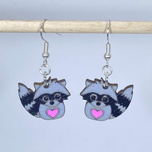Raccoon Wooden Earrings | Cute Woodland Animal Jewelry by Cate's Concepts, LLC, handmade jewelry main product photo