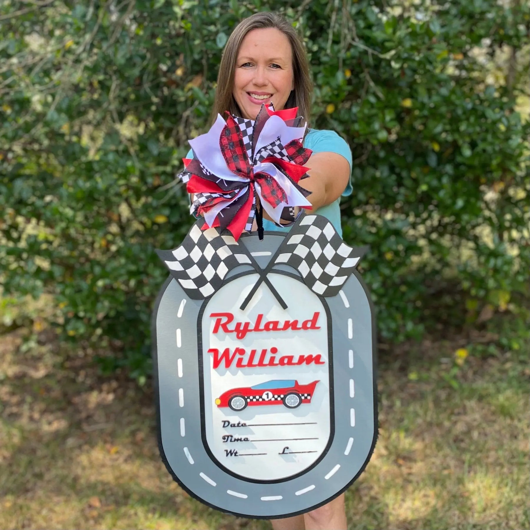 Racing Car Birth Announcement Door Hanger by Poor Hog Customs, Southern home decor detail photo 7