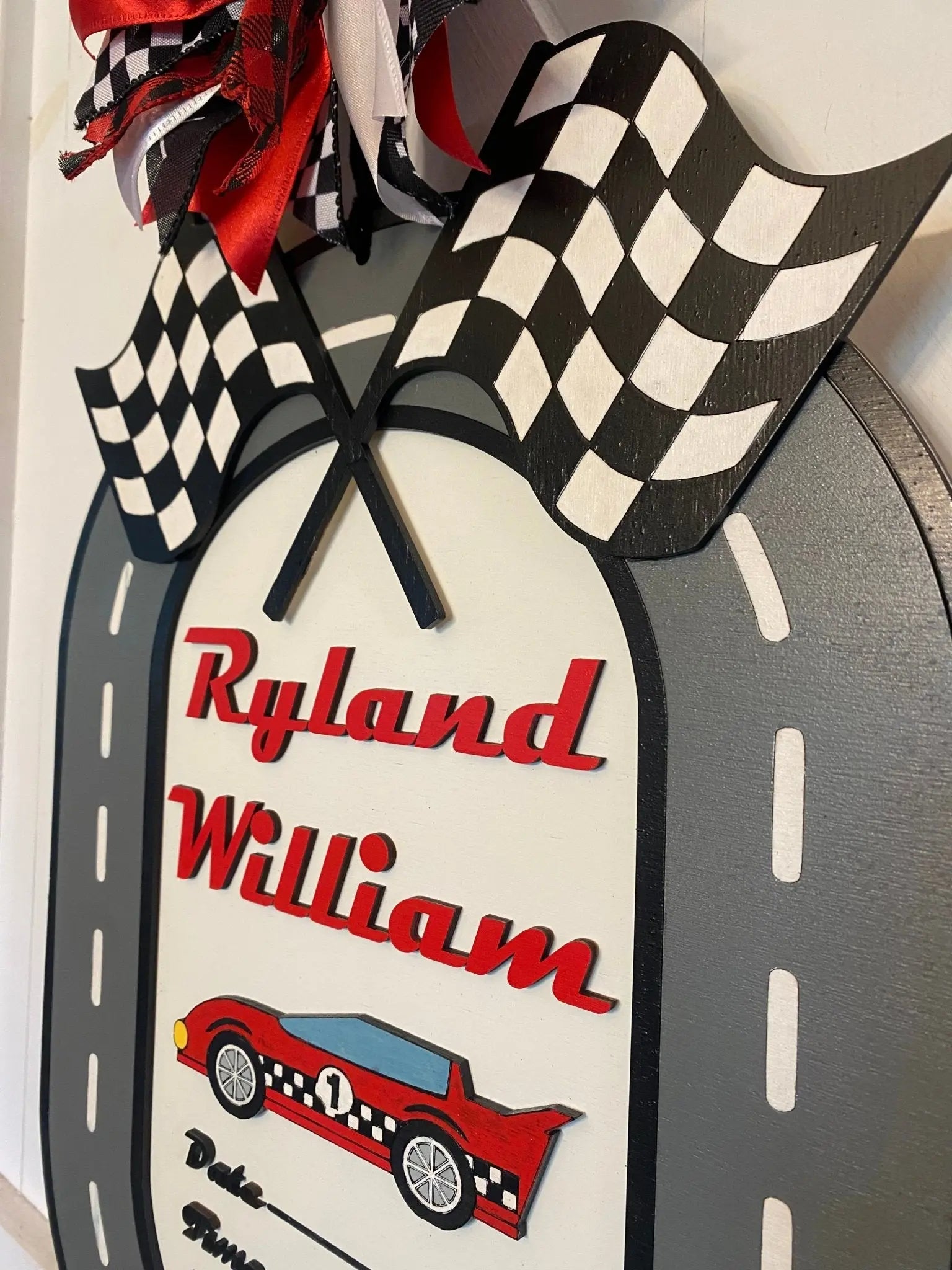 Racing Car Birth Announcement Door Hanger by Poor Hog Customs, Southern home decor detail photo 5