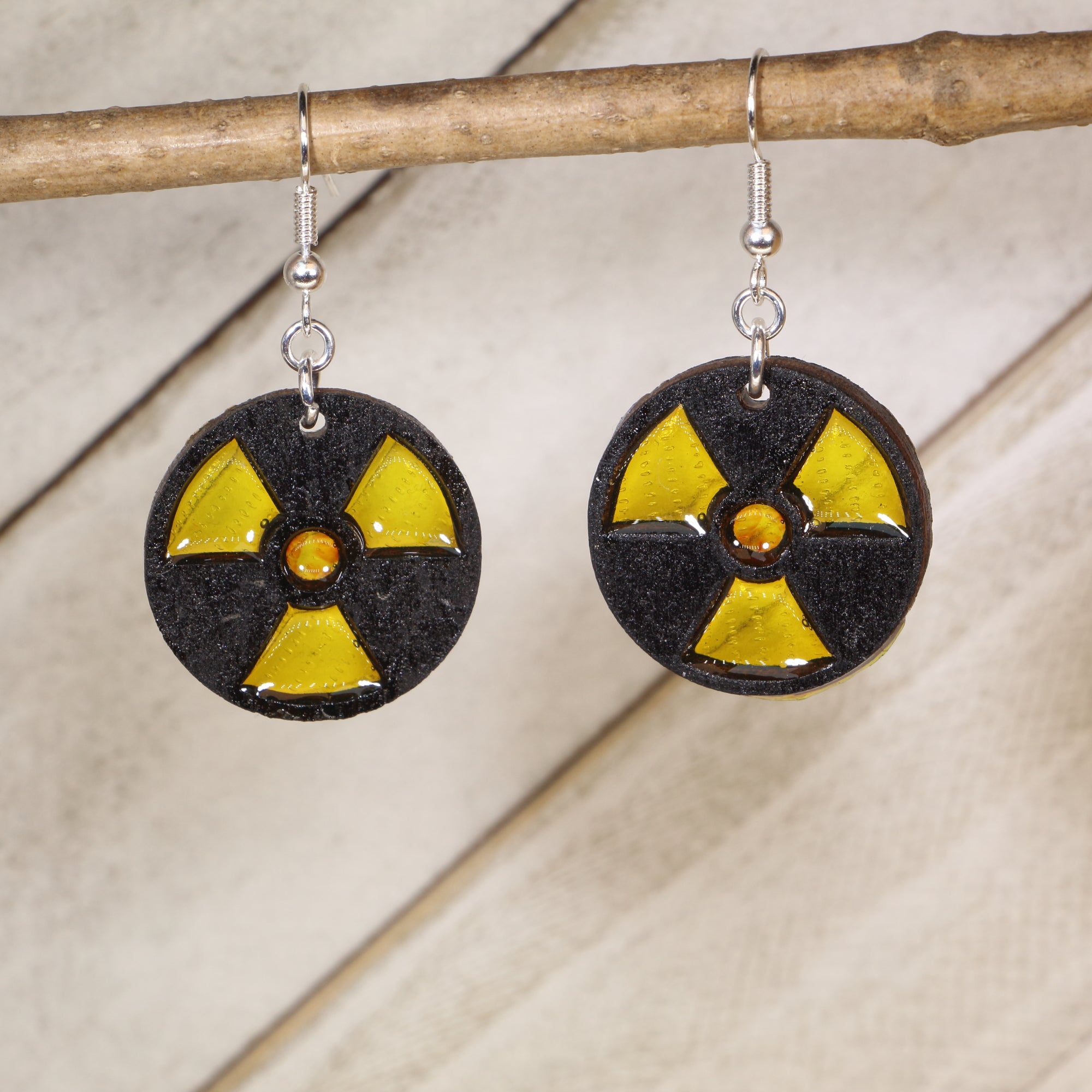 Radioactive Symbol Wooden Dangle Earrings | Nuclear Geek Jewelry by Cate's Concepts, LLC