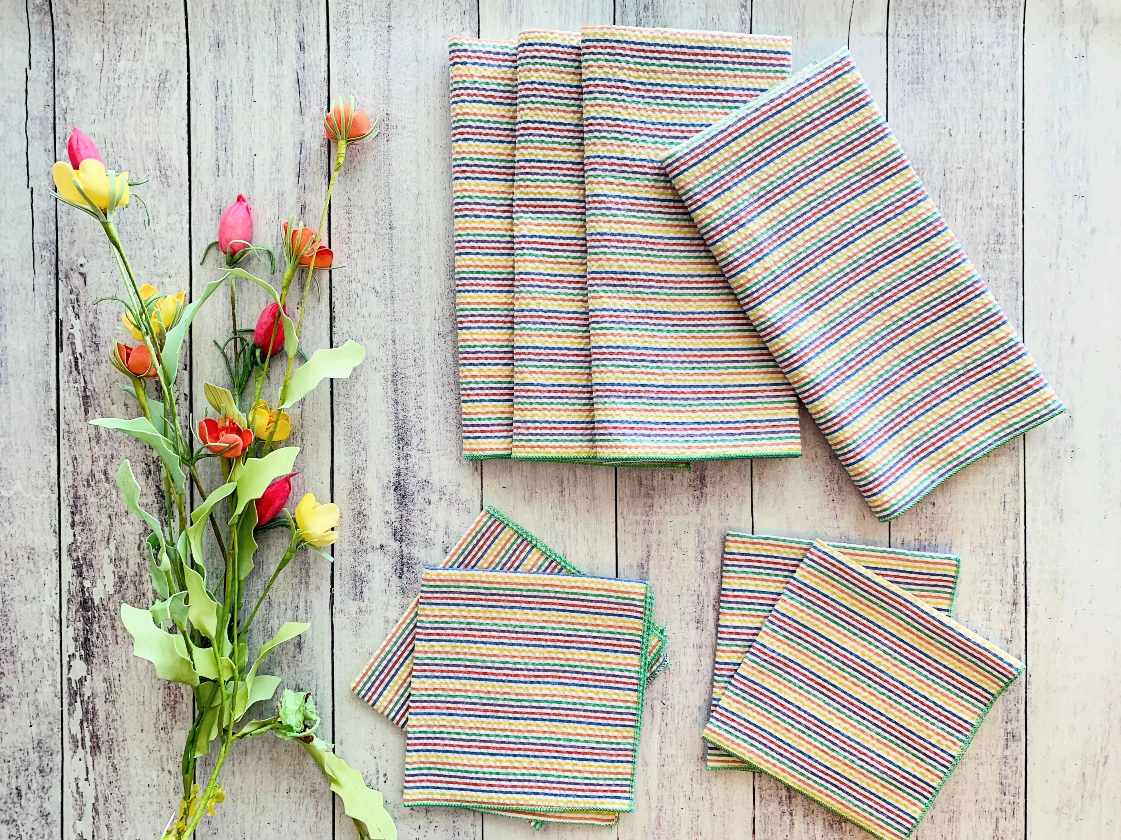Rainbow Seersucker Cloth Napkins, set of four by Dot and Army, table linens main product photo