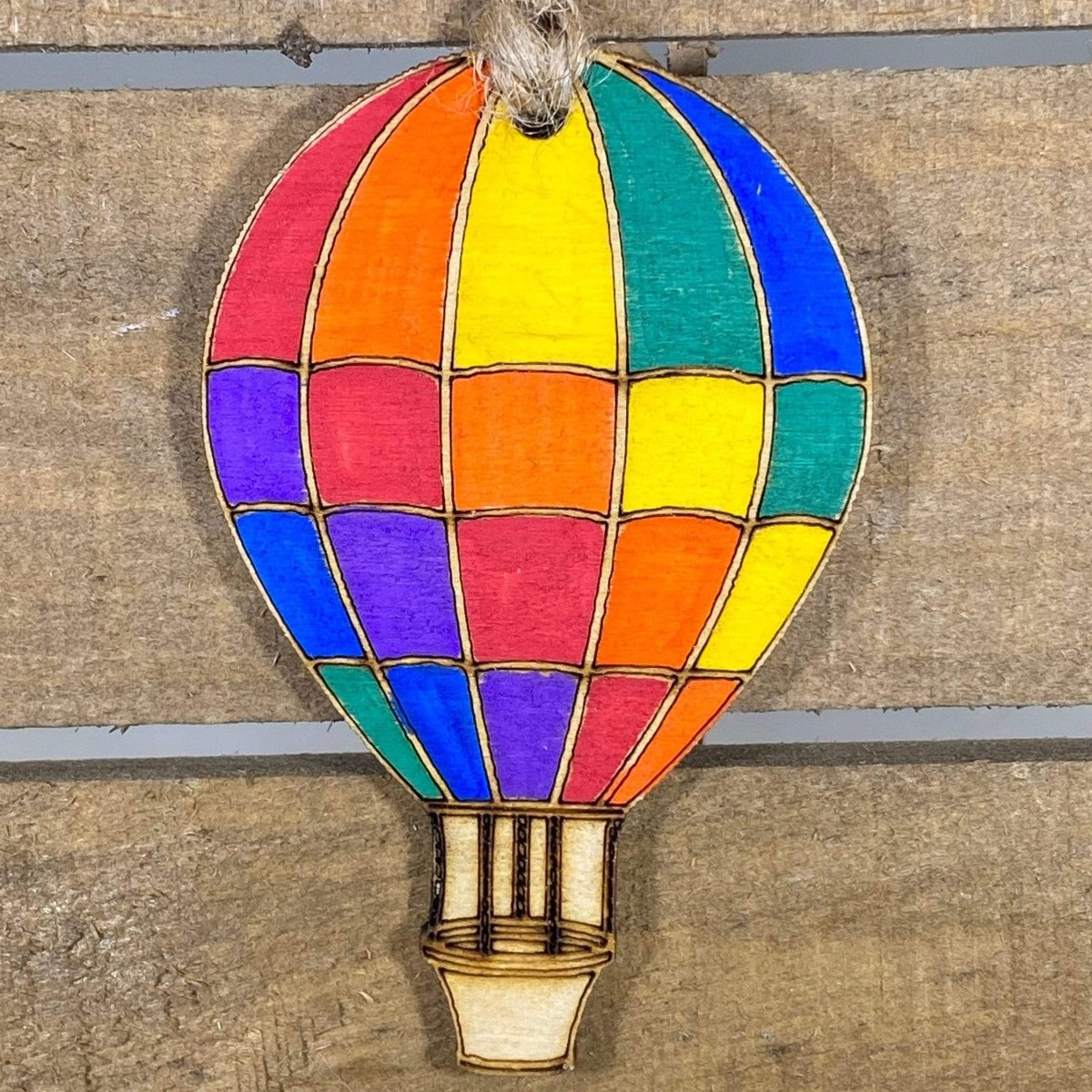 Rainbow Hot Air Balloon Wooden Christmas Ornament | Colorful Holiday Decor by Cate's Concepts, LLC, Southern home decor main product photo