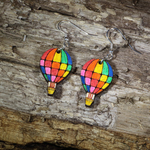Rainbow Hot Air Balloon Wooden Dangle Earrings | Travel Jewelry by Cate's Concepts, LLC