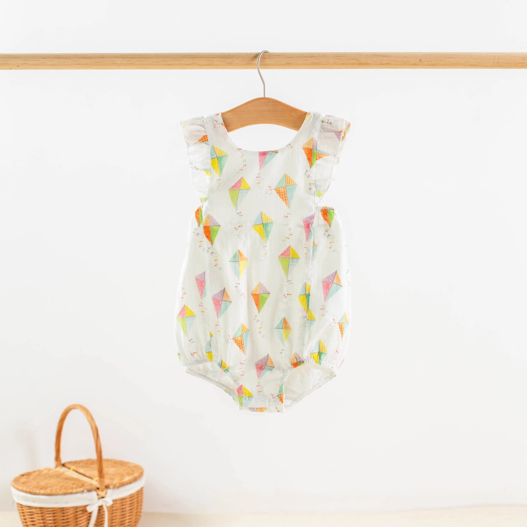 Reach for the Sky Organic Muslin Bubble Romper by Nola Tawk, Southern lifestyle apparel main product photo