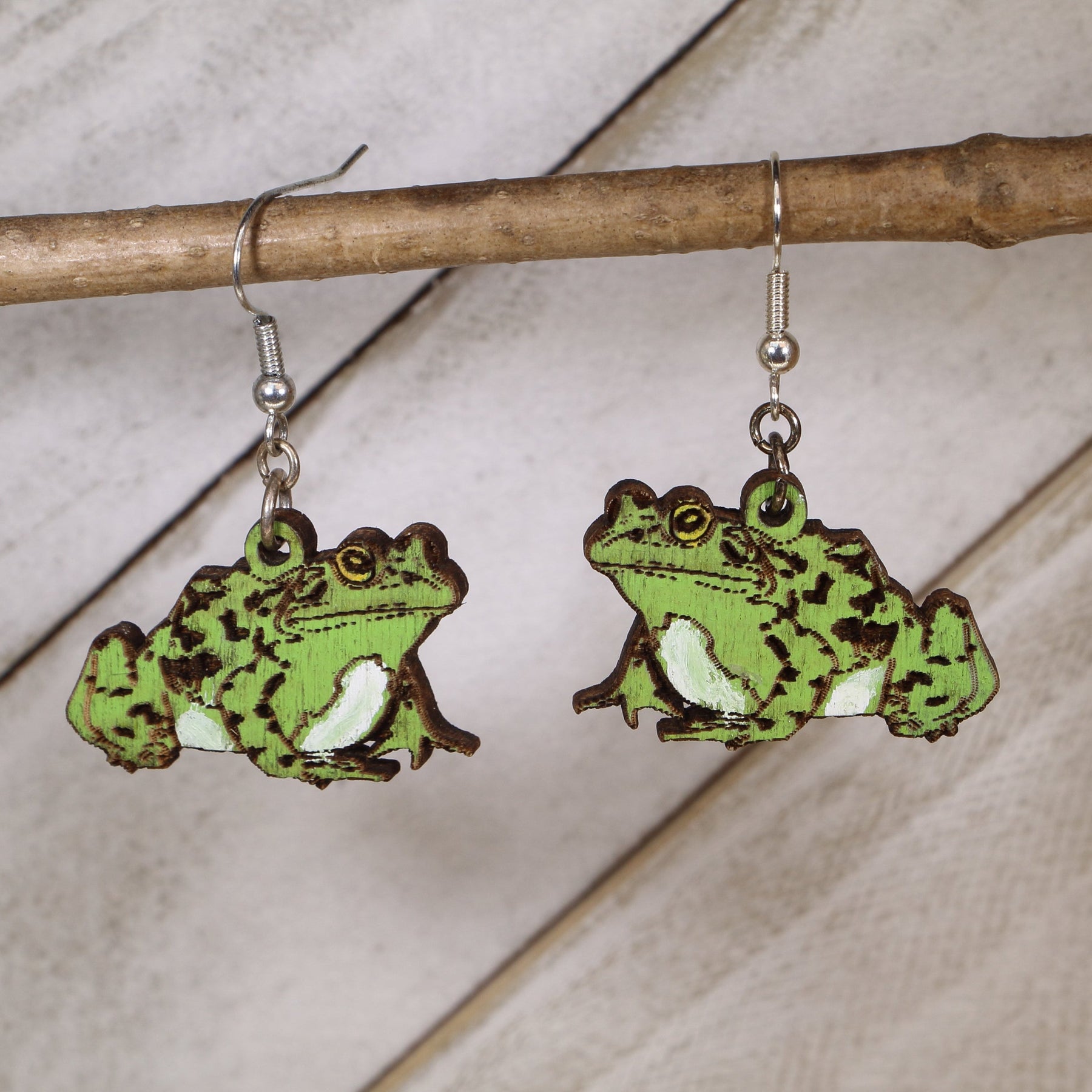 Realistic Toad Wooden Dangle Earrings | Nature Amphibian Jewelry by Cate's Concepts, LLC, handmade jewelry main product photo