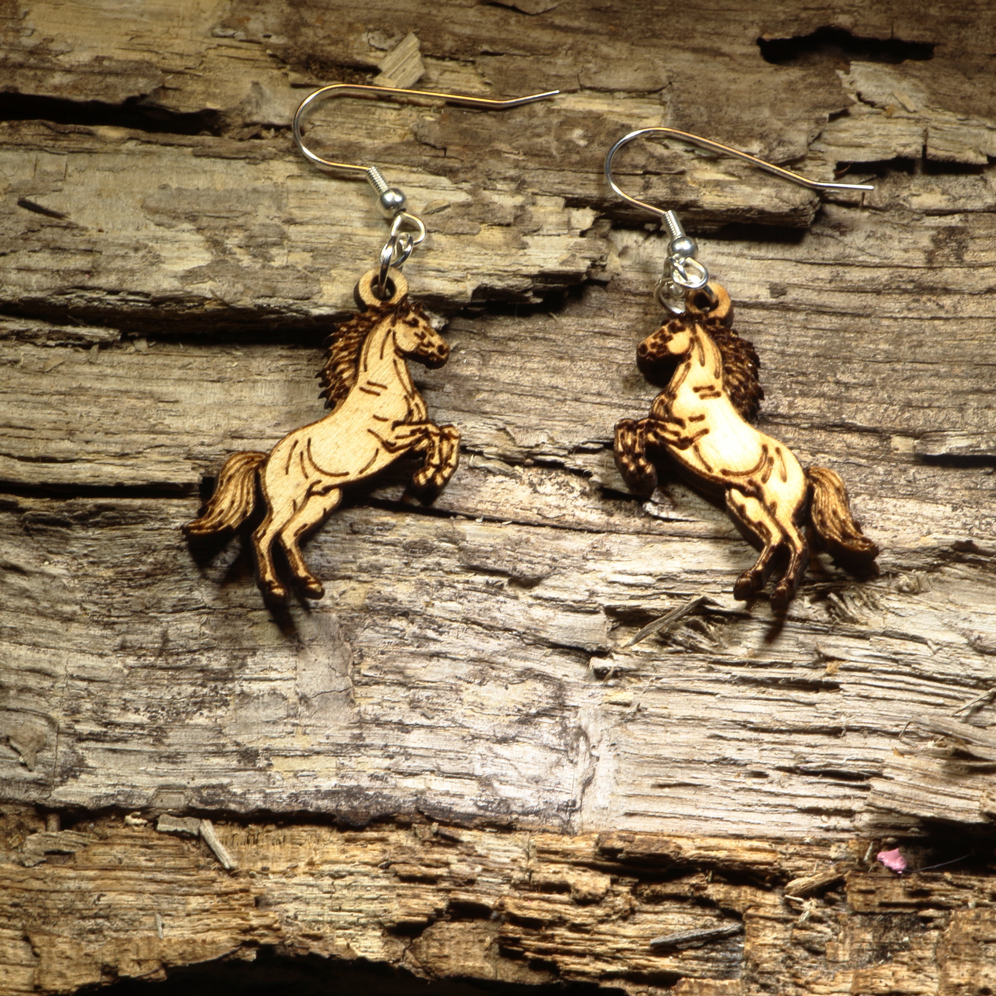 Rearing Horse Wooden Dangle Earrings | Western Equestrian Jewelry by Cate's Concepts, LLC