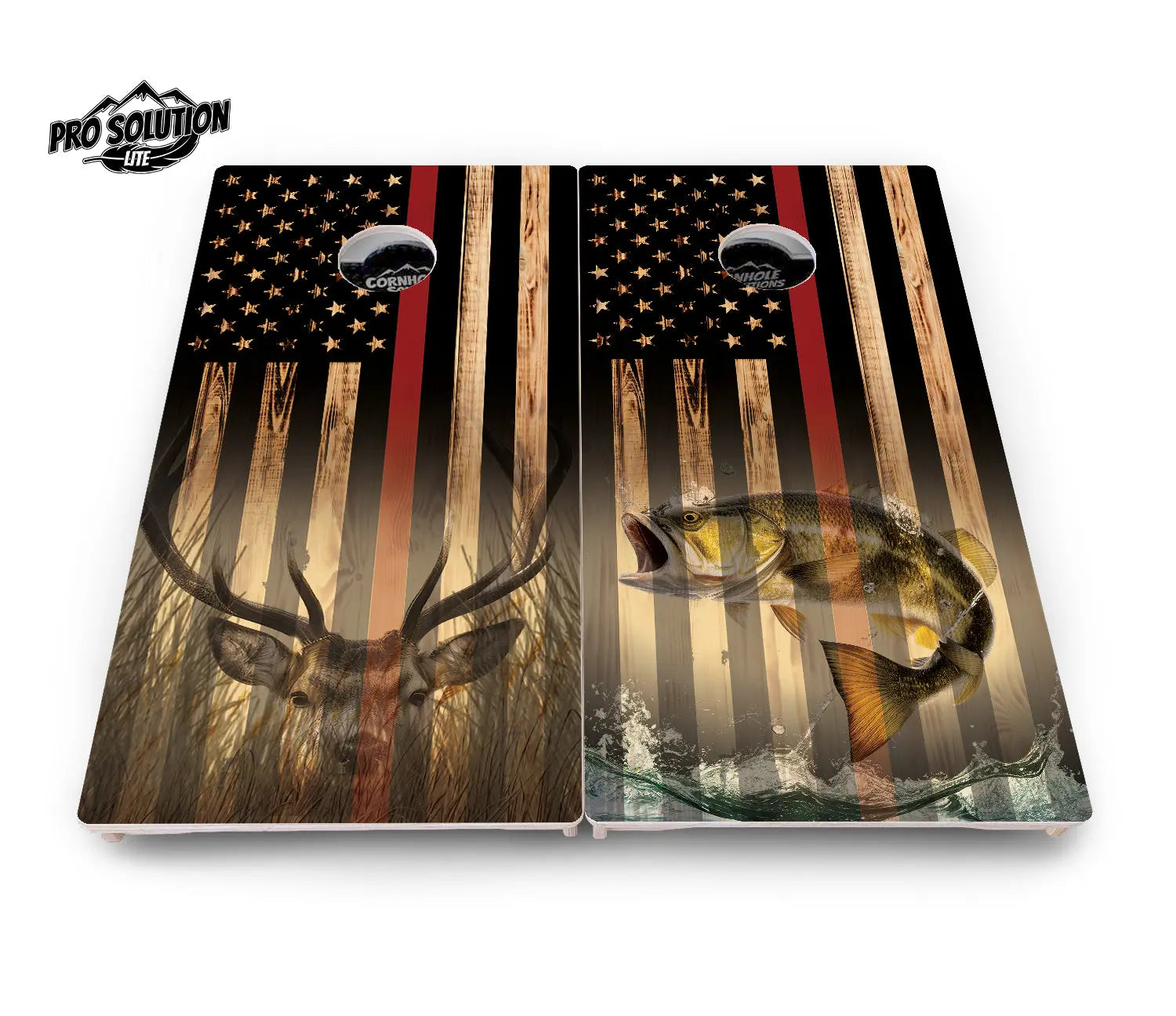 Red Line Deer & Fish Flag Cornhole Boards - Pro Solution Elite Series by Cornhole Solutions, custom cornhole board detail photo 2