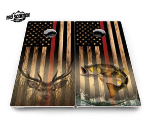 Red Line Deer & Fish Flag Cornhole Boards - Pro Solution Elite Series by Cornhole Solutions, custom cornhole board detail photo 2