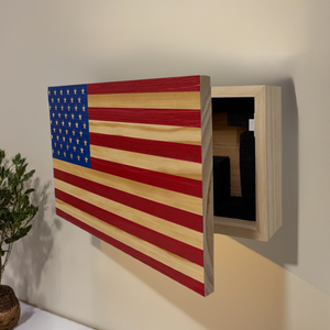 American Flag Decorative & Secure Wall-Mounted Gun Cabinet (Red & Blue) by Bellewood Designs, Southern home decor detail photo 2