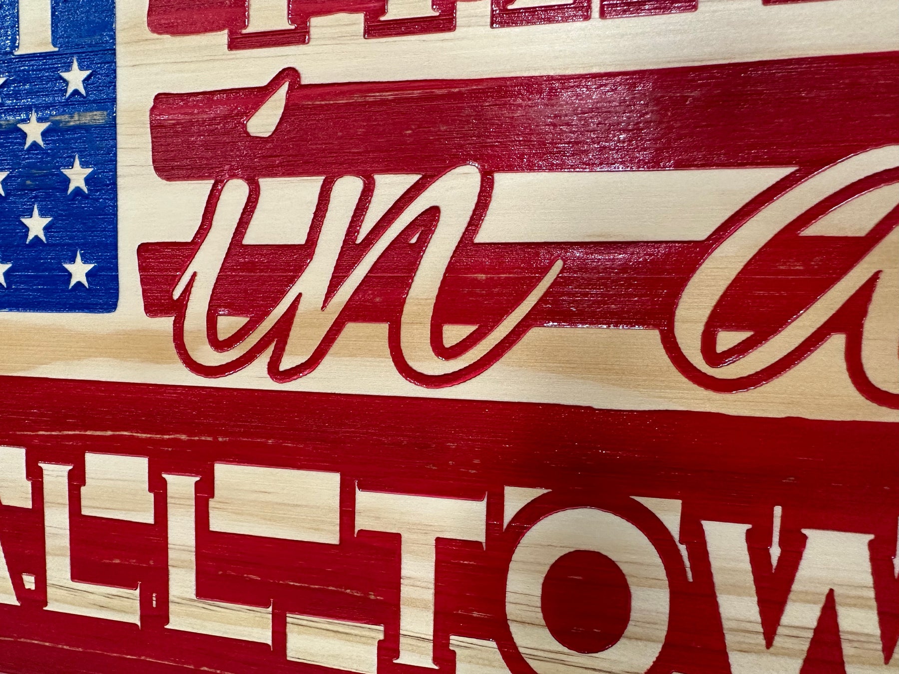 American Flag Try That In A Small Town Decorative and Secure Gun Cabinet (Red and Blue) by Bellewood Designs, Southern home decor detail photo 9