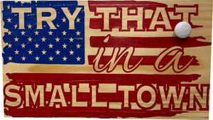 American Flag Try That In A Small Town Decorative and Secure Gun Cabinet (Red and Blue) by Bellewood Designs, Southern home decor detail photo 3