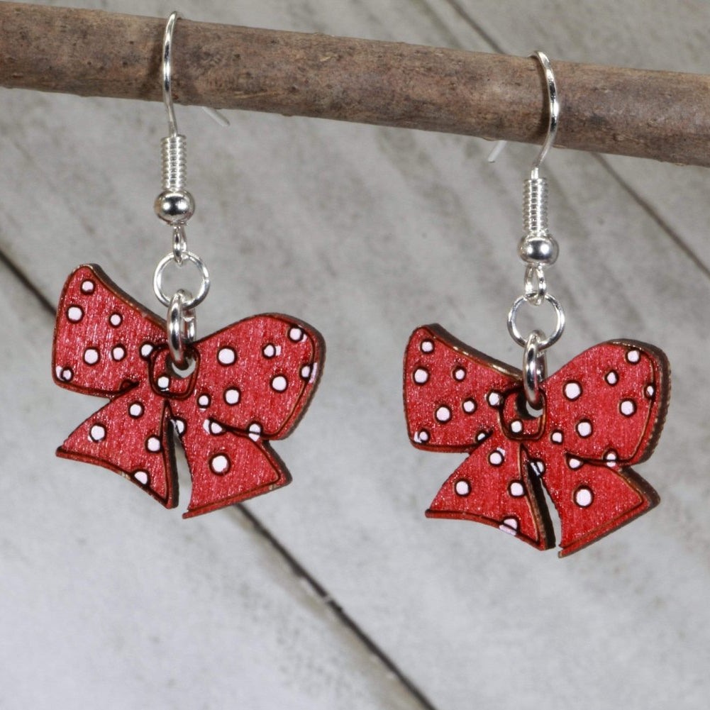 Red Bow Wooden Earrings | Cute Ribbon Jewelry by Cate's Concepts, LLC