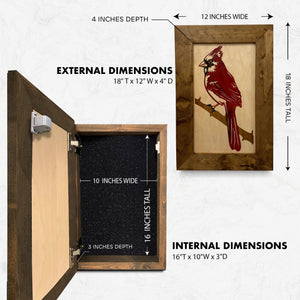 Red Cardinal Bird Gun Concealment Furniture - Handcrafted Hidden Gun Storage Wall Decor - Hidden Gun Shelf with Magnetic Lock for Quick Access by Bellewood Designs, Southern home