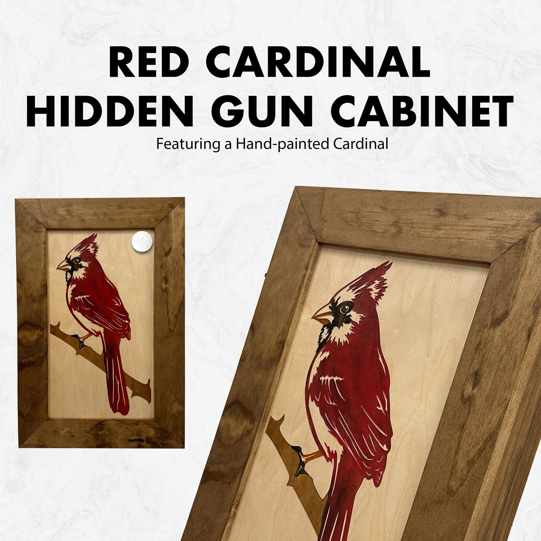 Red Cardinal Bird Gun Concealment Furniture - Handcrafted Hidden Gun Storage Wall Decor - Hidden Gun Shelf with Magnetic Lock for Quick Access by Bellewood Designs, Southern home