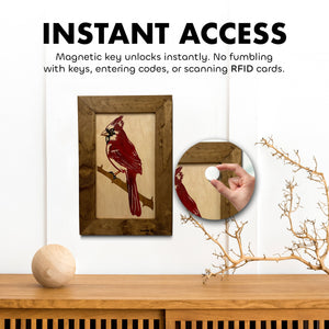 Red Cardinal Bird Gun Concealment Furniture - Handcrafted Hidden Gun Storage Wall Decor - Hidden Gun Shelf with Magnetic Lock for Quick Access by Bellewood Designs, Southern home