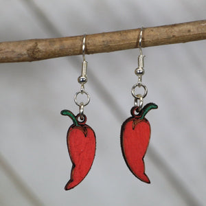 Red Chili Pepper Earrings Wooden | Spicy Food Jewelry by Cate's Concepts, LLC, Southern food gift main product photo