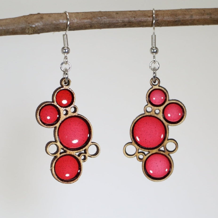 Red Circle Wooden Earrings | Minimalist Geometric Jewelry by Cate's Concepts, LLC, handmade jewelry main product photo