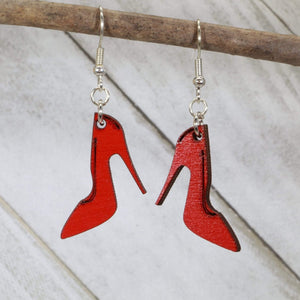Red High Heel Wooden Dangle Earrings | Fashion Jewelry