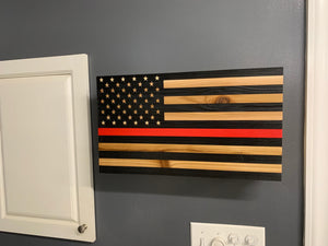 Red Line American Flag Hidden Gun Storage, Customizable Thin Red Line Concealment Flag for Firefighters by Bellewood Designs, Southern home decor detail photo 7