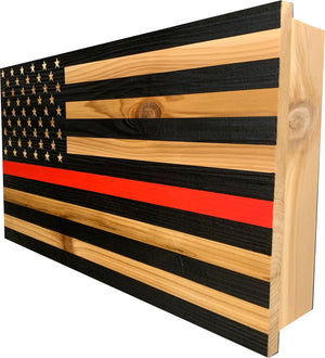 Red Line American Flag Hidden Gun Storage, Customizable Thin Red Line Concealment Flag for Firefighters by Bellewood Designs, Southern home decor detail photo 3