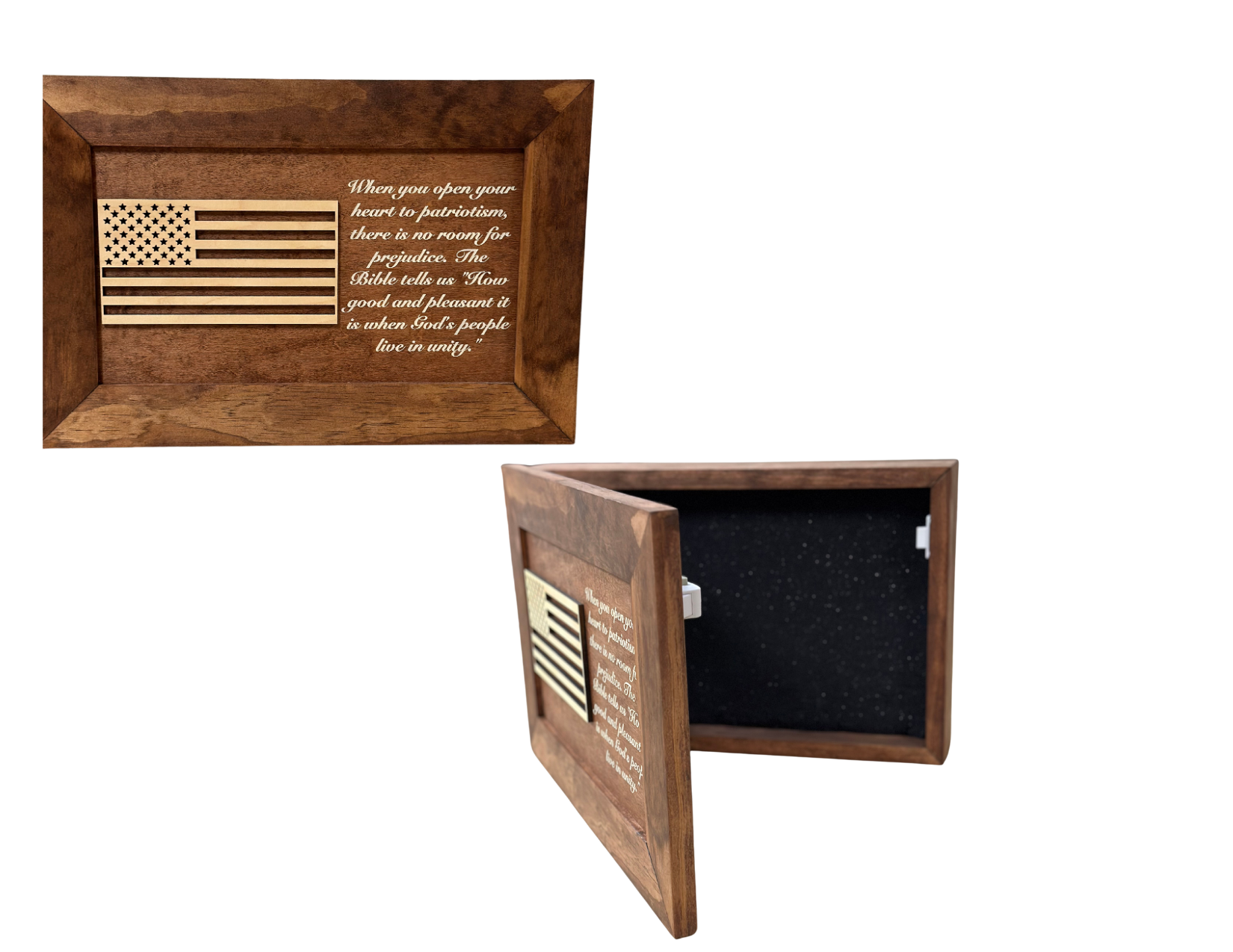 American Flag & Patriotism Decorative & Secure Wall-Mounted Gun Cabinet (Red Oak ) by Bellewood Designs, Southern home decor detail photo 2