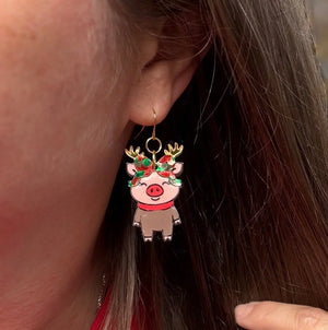 Reindeer Pig Christmas Earrings by Poor Hog Customs, handmade jewelry detail photo 5