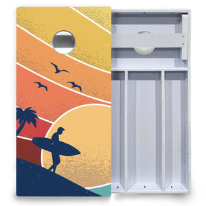 Retro Beach Cornhole Boards - All Weather Series by Cornhole Solutions, custom cornhole board detail photo 3