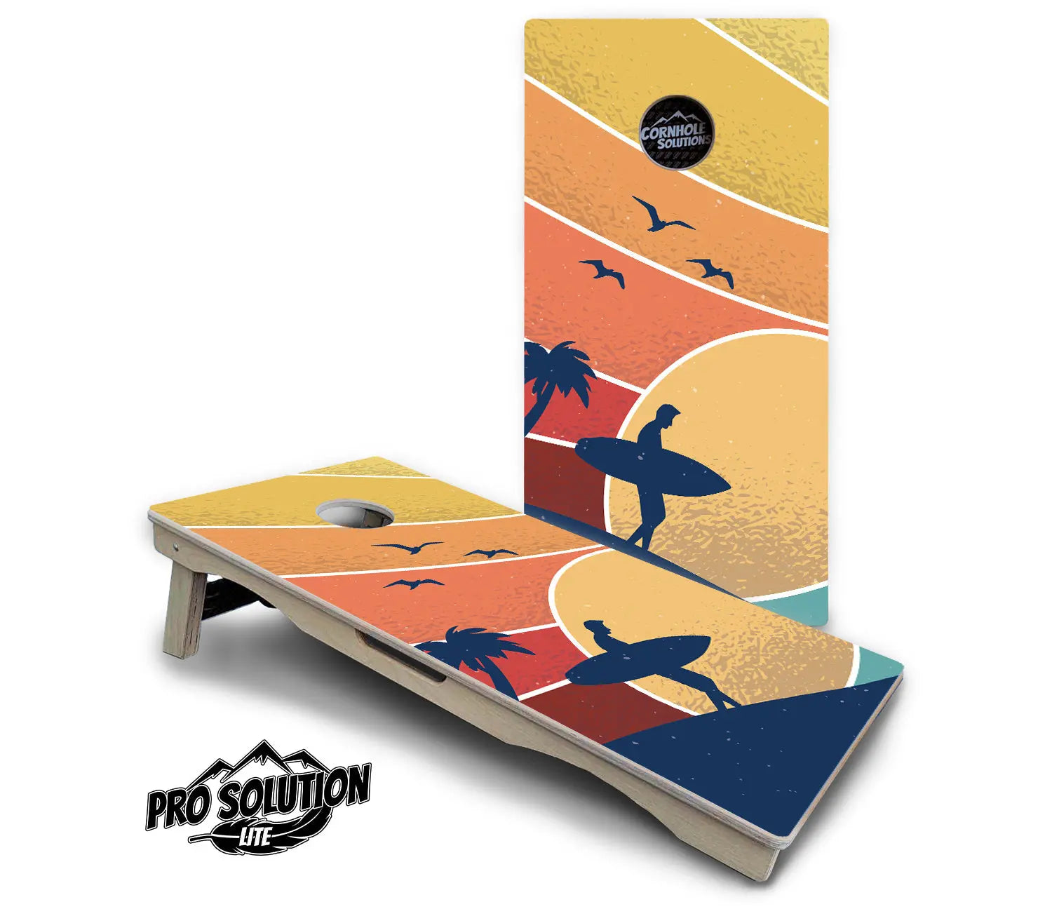 Retro Beach Cornhole Boards - Pro Solution Lite Series by Cornhole Solutions, custom cornhole board detail photo 5