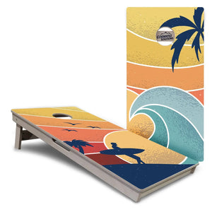 Retro Beach Cornhole Boards - Professional Tournament Series by Cornhole Solutions, custom cornhole board main product photo