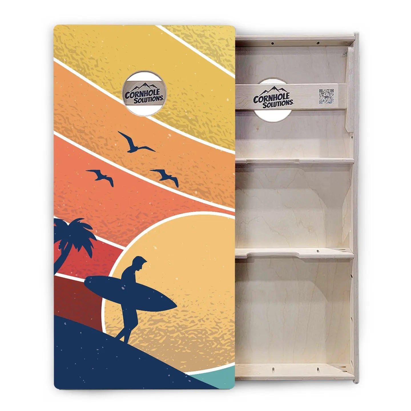 Retro Beach Cornhole Boards - Professional Tournament Series by Cornhole Solutions, custom cornhole board detail photo 2
