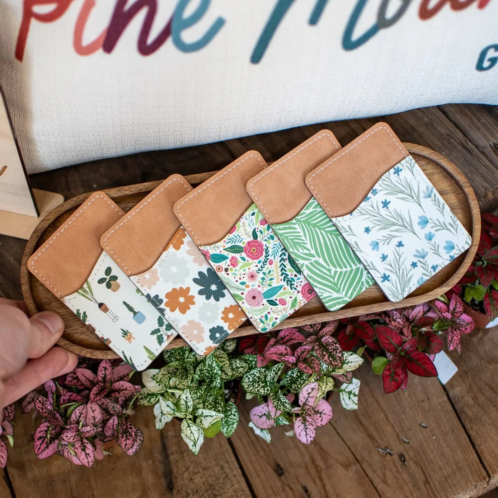 Retro Flower Pattern - Phone Wallet by Still Magnolia, handmade leather goods detail photo 2