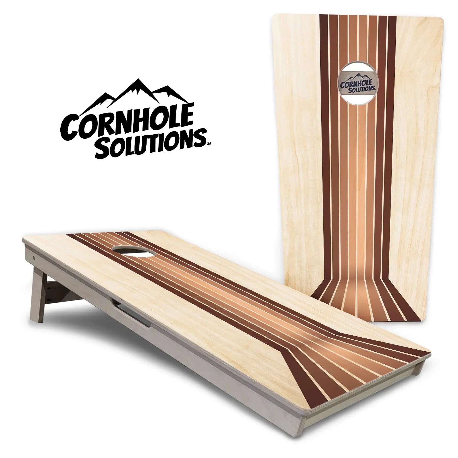 Retro Wood Lines Cornhole Boards - Professional Tournament Series by Cornhole Solutions, custom cornhole board main product photo