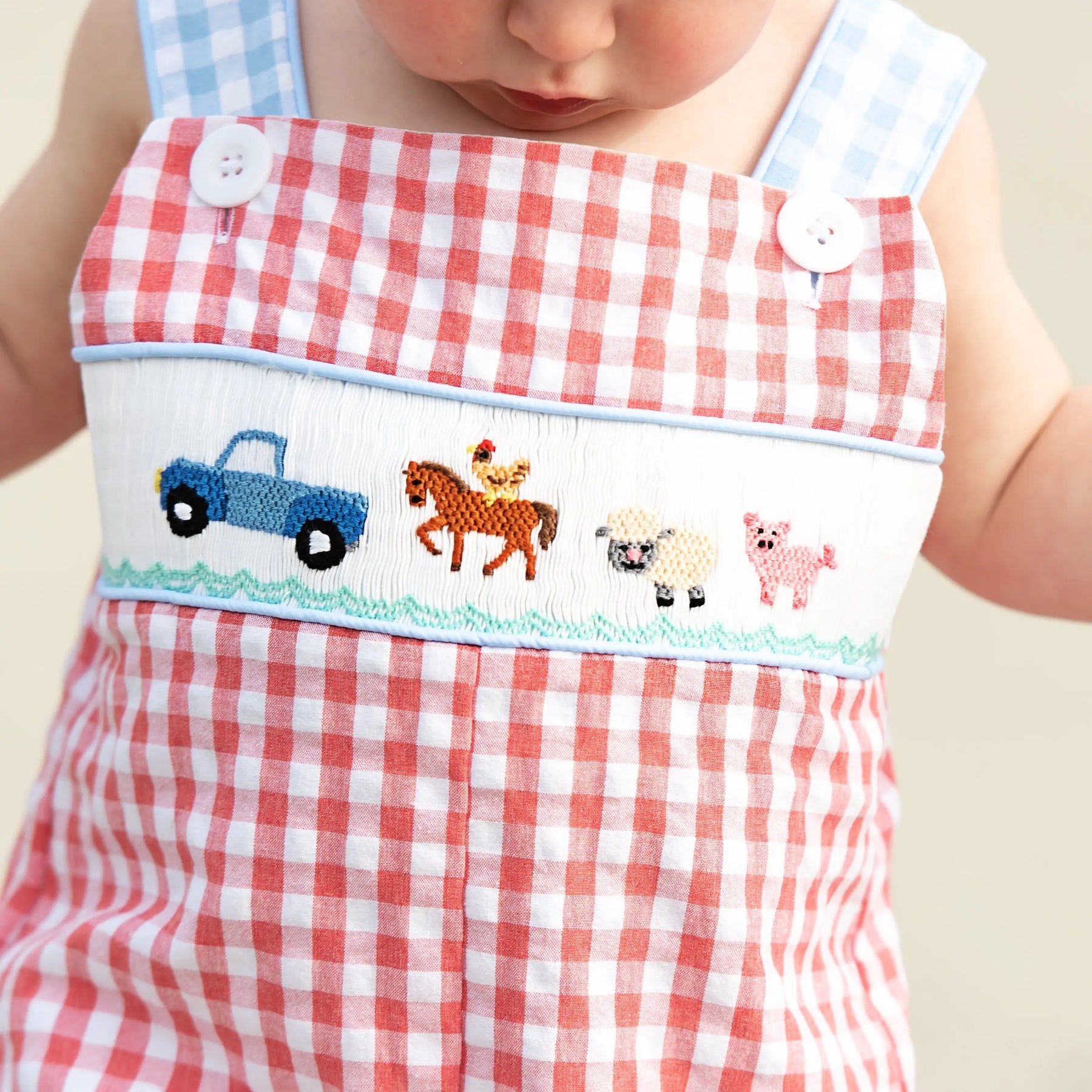 Reversible Tractor / Little Blue Farm Truck Jon Jon by Seven Lantern Lane, children's boutique clothing detail photo 4