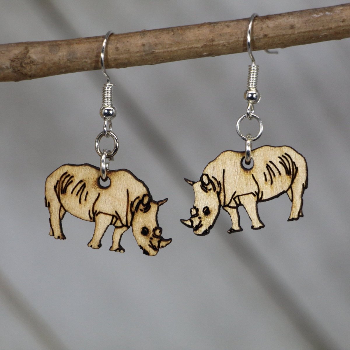 Rhino Wooden Earrings | Wildlife Safari Animal Jewelry by Cate's Concepts, LLC, handmade jewelry main product photo