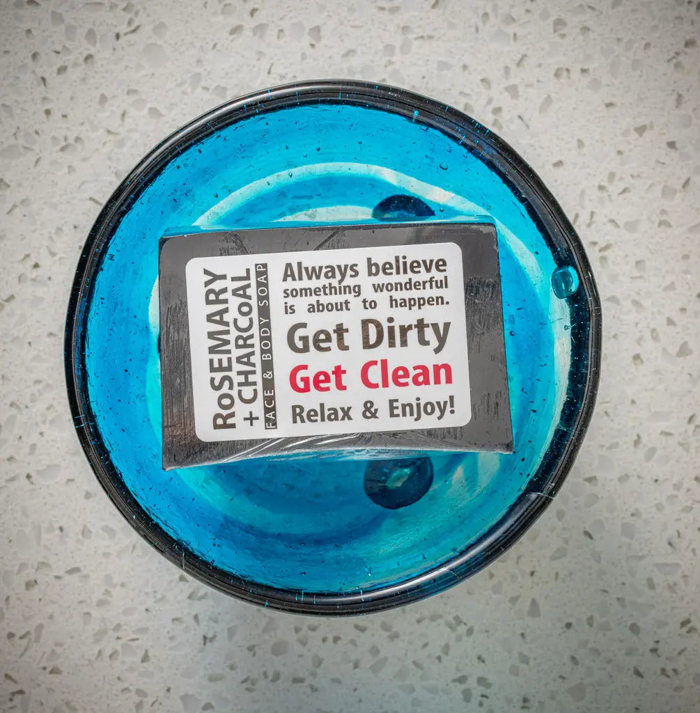 Rosemary + Charcoal Face & Body Soap 5 Oz by Essential Journeys, natural skincare detail photo 5