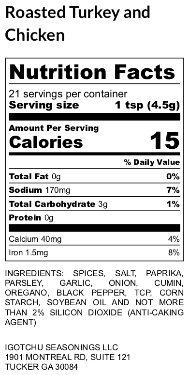 Igotchu Roasted Turkey & Chicken seasoning detail view by Igotchu Seasonings