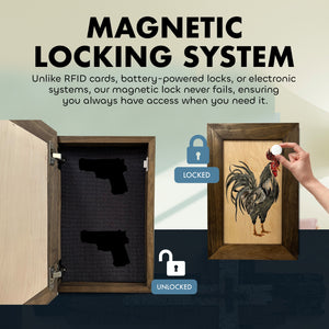 Farmhouse Rooster Gun Concealment Furniture - Handcrafted Hidden Gun Storage Wall Decor - Hidden Gun Shelf with Magnetic Lock for Quick Access by Bellewood Designs, Southern home