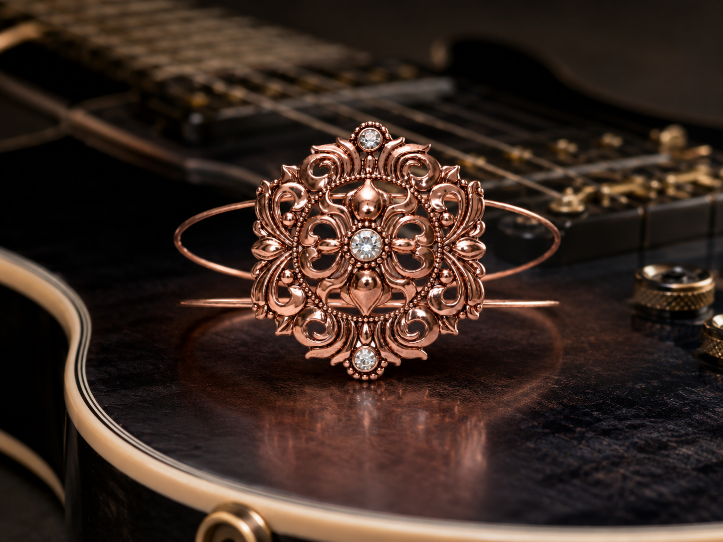 Copper Rhinestone Guitar String Bracelet by N Harmony Jewelry, handmade jewelry main product photo
