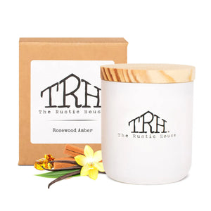 Rosewood Amber Candle by The Rustic House, scented candle main product photo