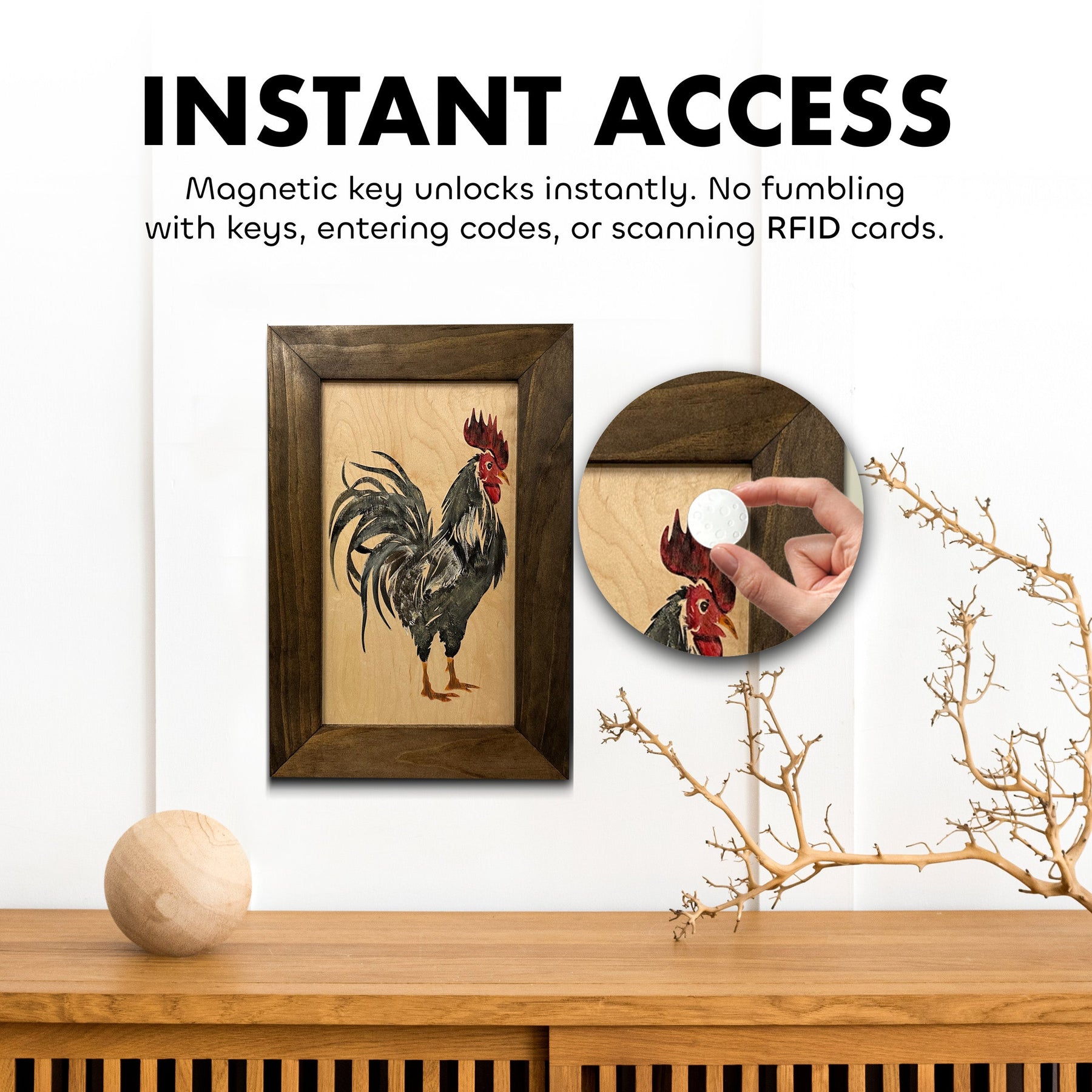 Farmhouse Rooster Gun Concealment Furniture - Handcrafted Hidden Gun Storage Wall Decor - Hidden Gun Shelf with Magnetic Lock for Quick Access by Bellewood Designs, Southern home