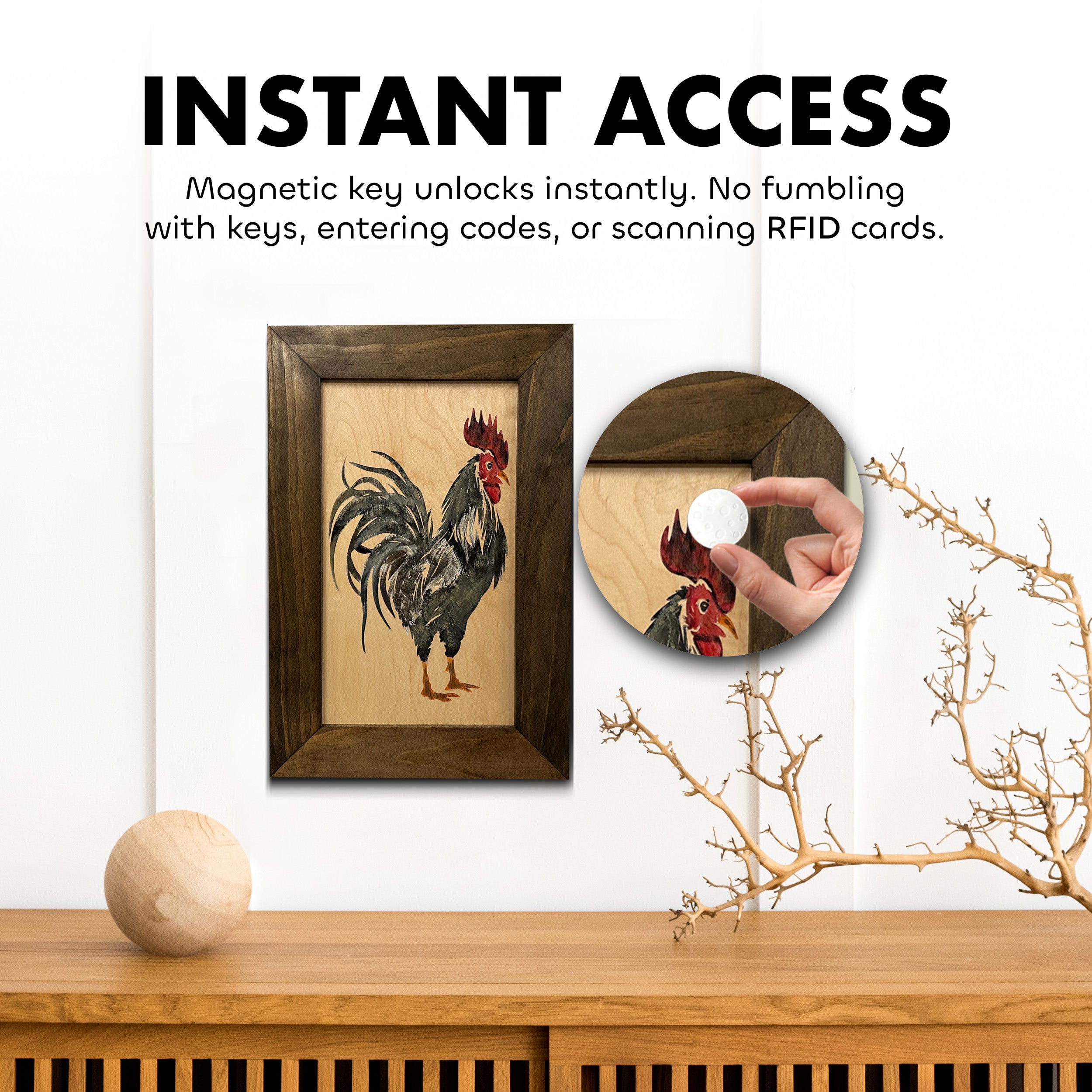 Farmhouse Rooster Gun Concealment Furniture - Handcrafted Hidden Gun Storage Wall Decor - Hidden Gun Shelf with Magnetic Lock for Quick Access by Bellewood Designs, Southern home