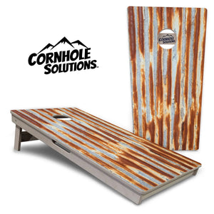 Rustic Tin Roof Cornhole Boards - Professional Tournament Cornhole Boards by Cornhole Solutions, custom cornhole board main product photo