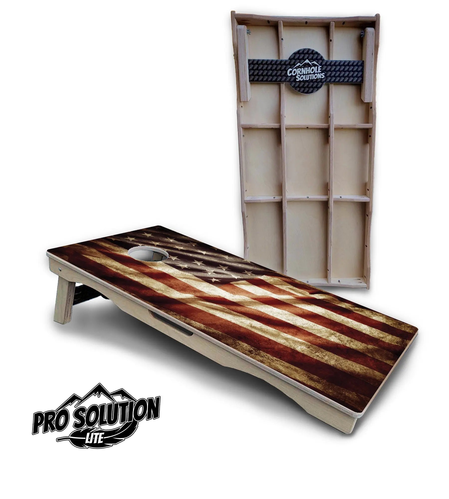 Rustic Wavy Flag Cornhole Boards - Pro Solution Lite Series by Cornhole Solutions, custom cornhole board main product photo