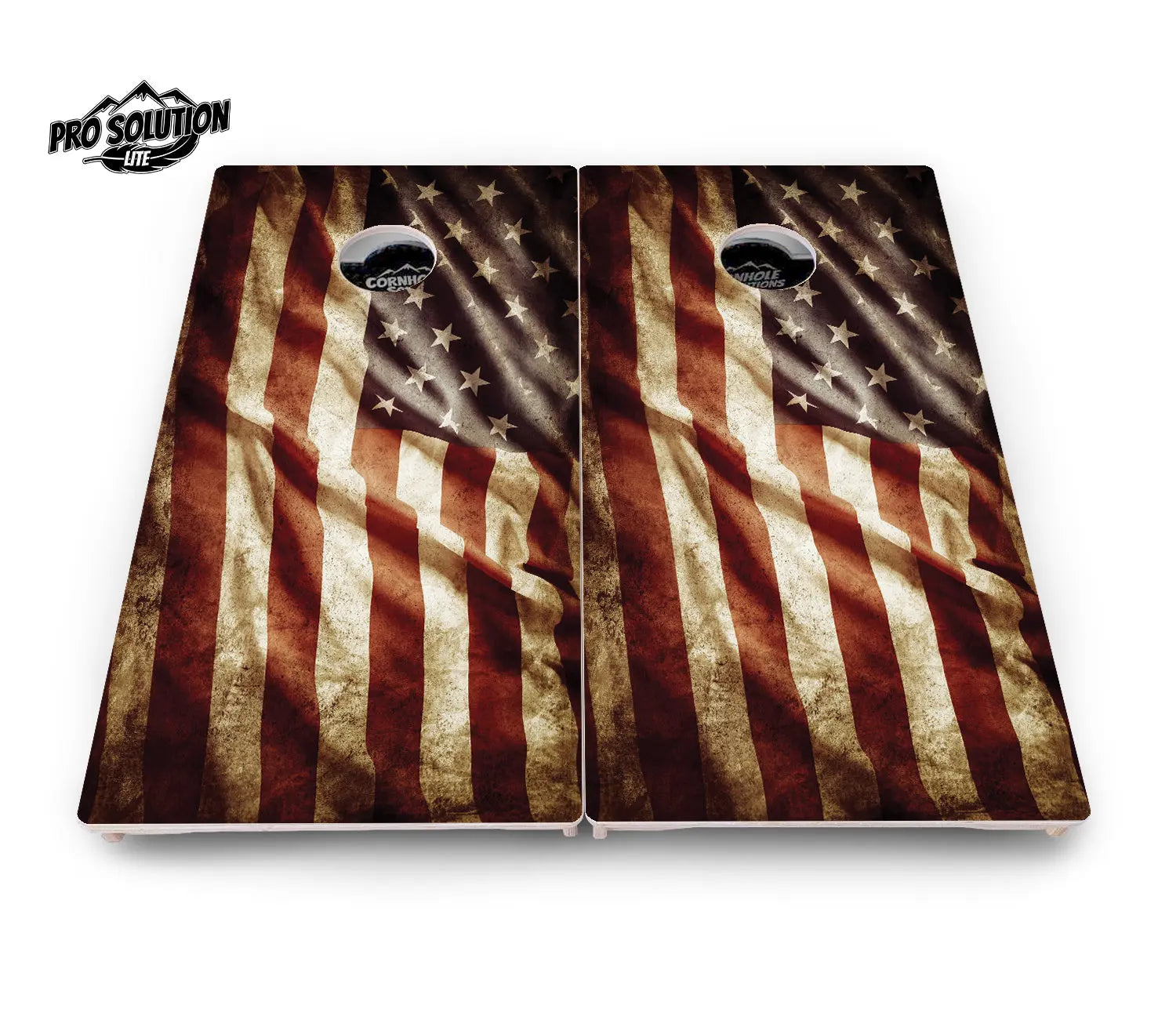Rustic Wavy Flag Cornhole Boards - Pro Solution Lite Series by Cornhole Solutions, custom cornhole board detail photo 2