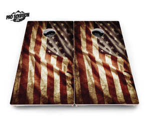Rustic Wavy Flag Cornhole Boards - Pro Solution Lite Series by Cornhole Solutions, custom cornhole board detail photo 2