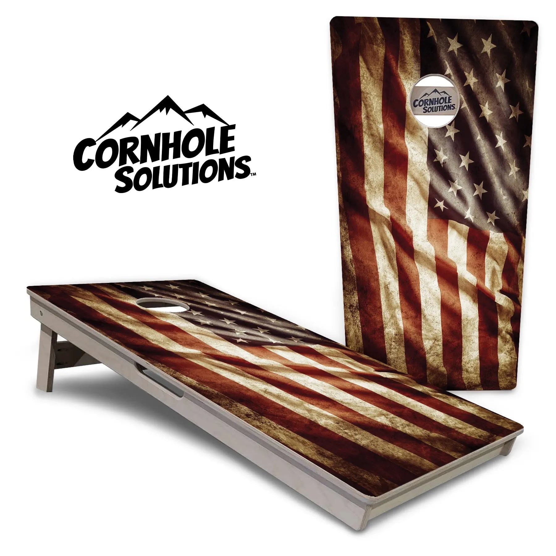 Rustic Wavy Flag Cornhole Boards - Professional Tournament Series by Cornhole Solutions, custom cornhole board main product photo