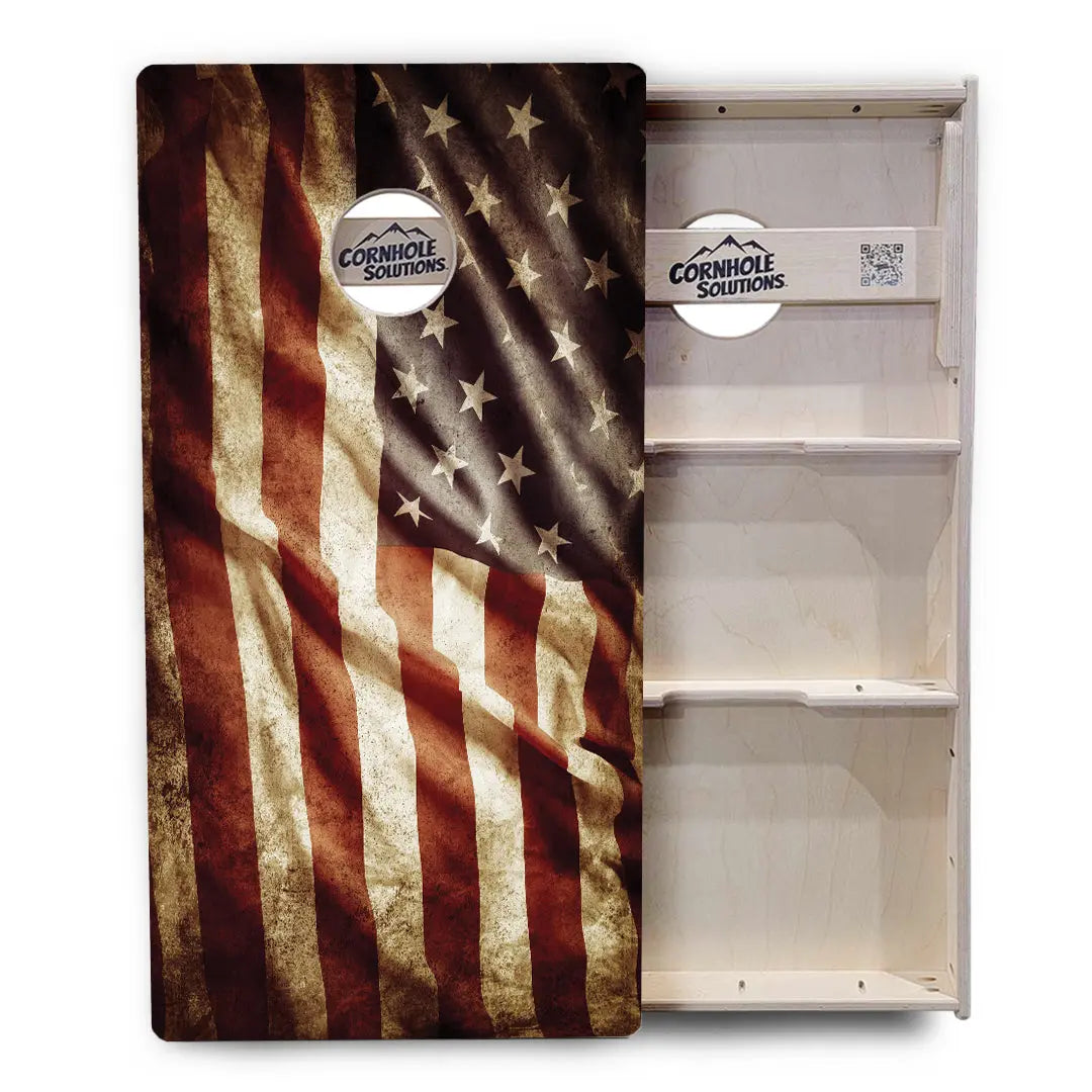 Rustic Wavy Flag Cornhole Boards - Professional Tournament Series by Cornhole Solutions, custom cornhole board detail photo 3